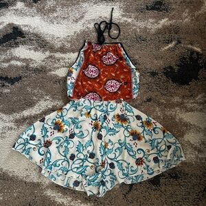 Boho Floral Romper - Rust & Teal